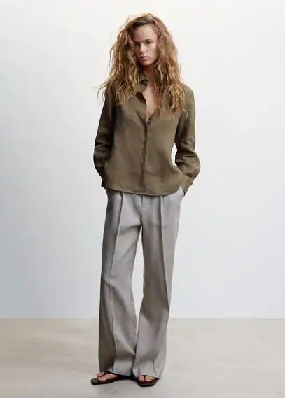 Linen 100% shirt khaki - Woman - 4 - MANGO