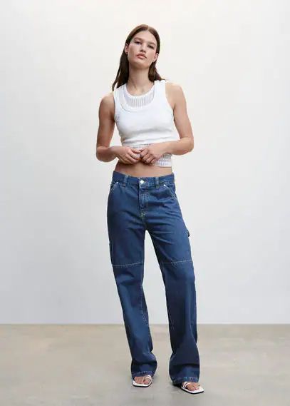 Carpenter cargo jeans dark blue - Woman - 18 - MANGO