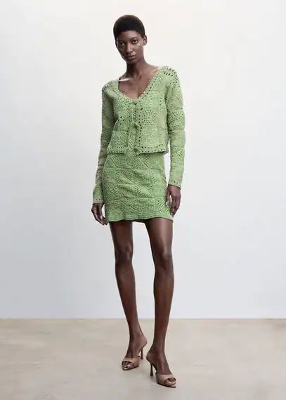 Crochet cardigan green - Woman - S - MANGO