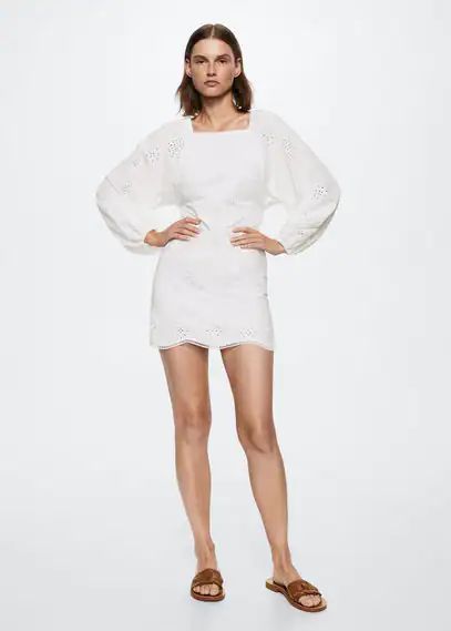 Broderie anglaise cotton dress white - Woman - 6 - MANGO