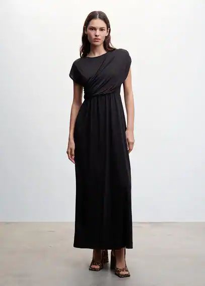Draped detail dress black - Woman - 6 - MANGO