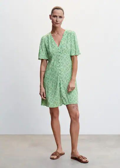 Buttoned printed dress green - Woman - 6 - MANGO