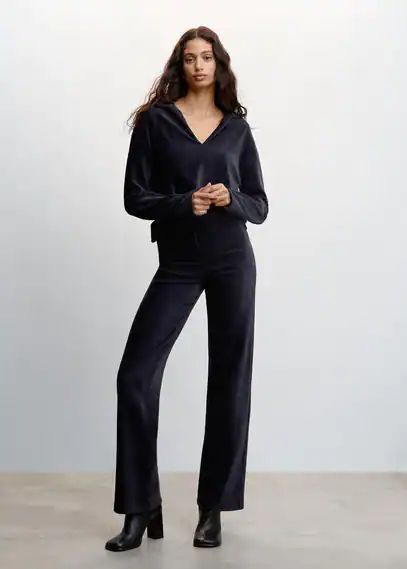 Corduroy trousers with elastic waist navy - Woman - XXS - MANGO