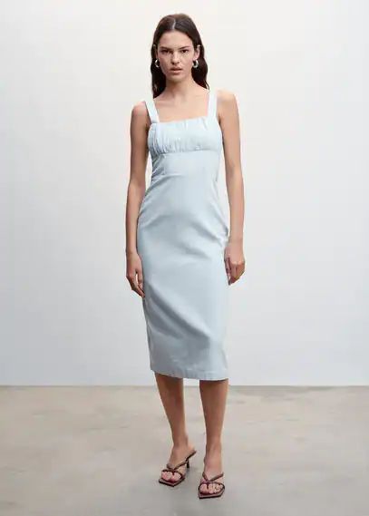 Cotton dress with gathered neckline light blue - Woman - 10 - MANGO