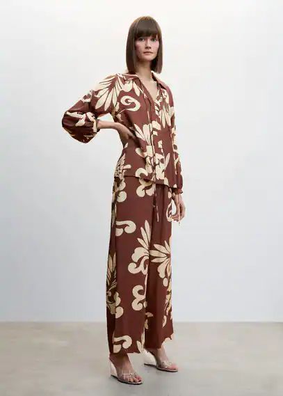 Bow printed blouse brown - Woman - 6 - MANGO