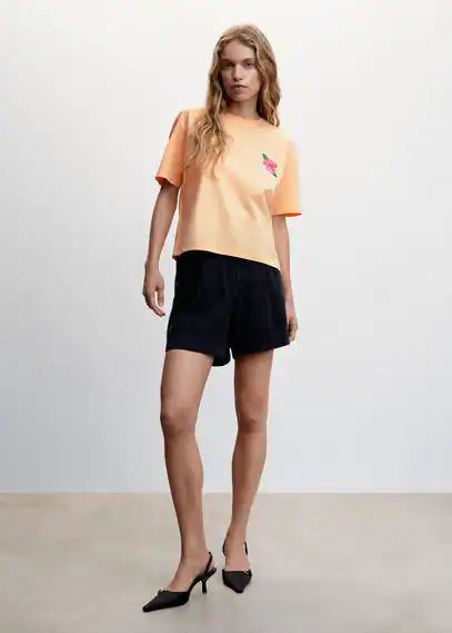 Embroidered cotton T-shirt yellow - Woman - XS - MANGO
