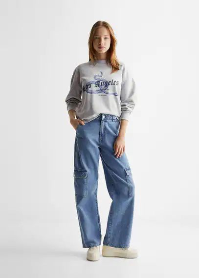 Cargo style straight jeans medium blue - Teenage girl - L - MANGO TEEN