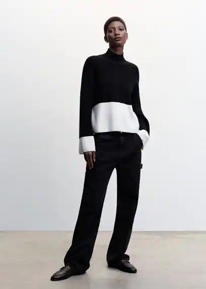 Bicolour high collar sweater black - Woman - XXS - MANGO