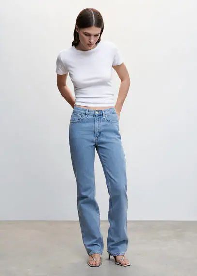 Mid-rise straight jeans medium blue - Woman - 10 - MANGO