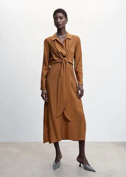 Knot detail shirt dress brown - Woman - 8 - MANGO
