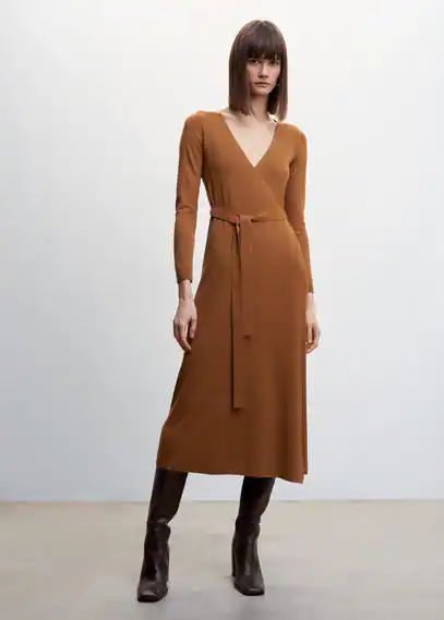 Bow knitted dress tobacco brown - Woman - 4 - MANGO