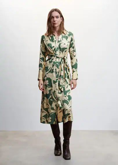 Floral jacquard dress green - Woman - 4 - MANGO