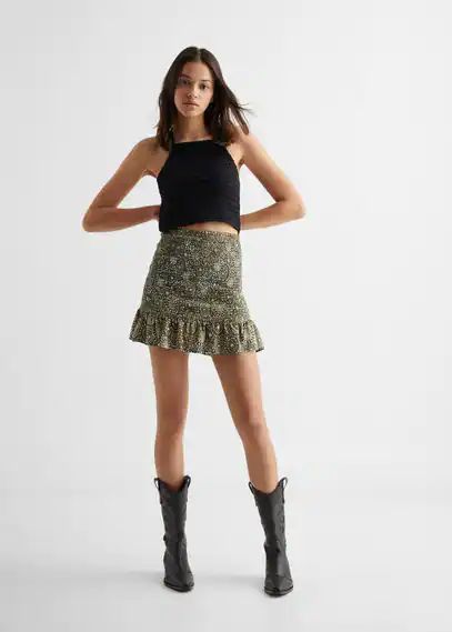 Geometric print miniskirt pastel green - Teenage girl - XXS - MANGO TEEN