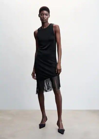 Asymmetrical fringed dress black - Woman - 8 - MANGO