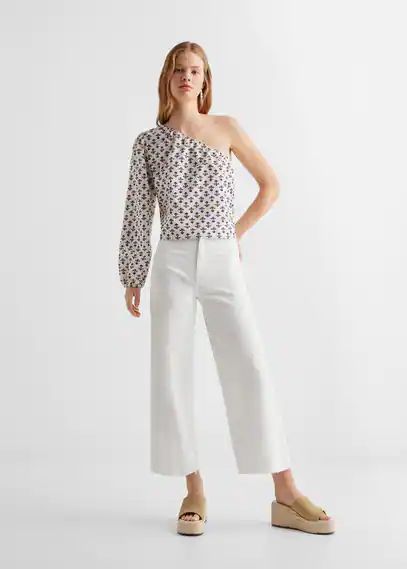 Asymmetrical printed blouse ecru - Teenage girl - XXS - MANGO TEEN