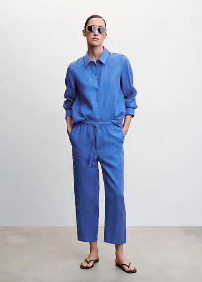100% linen trousers blue - Woman - XXS - MANGO