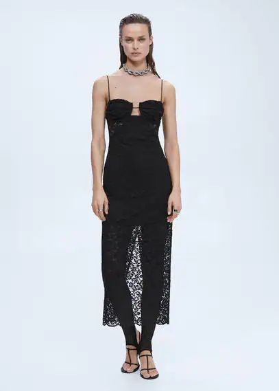 Lace midi dress black - Woman - 6 - MANGO