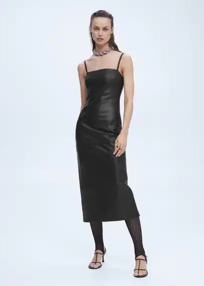 Leather straps dress black - Woman - 8 - MANGO