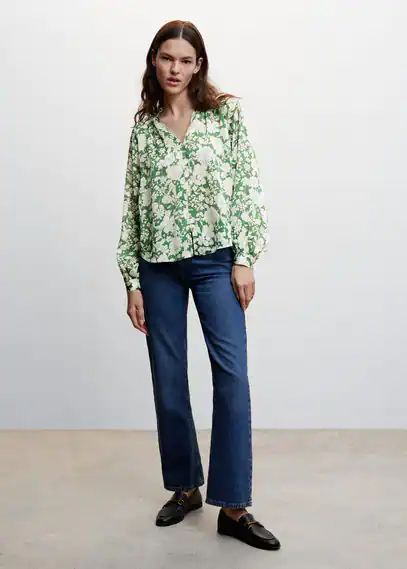 Buttoned floral blouse green - Woman - 8 - MANGO