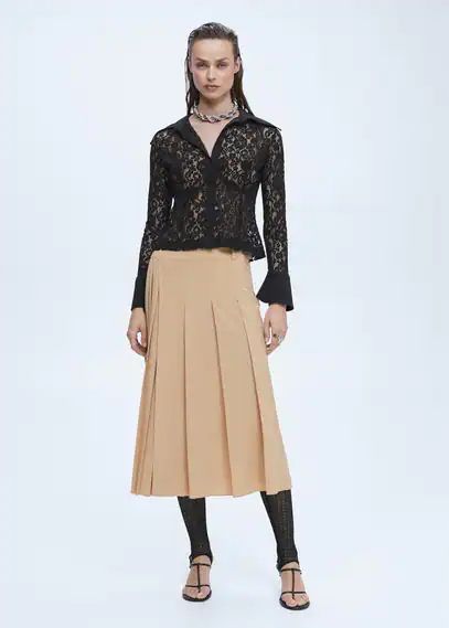 Lace blouse with flared sleeves black - Woman - 8 - MANGO