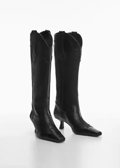 Cowboy leather boots black - Woman - 3 - MANGO
