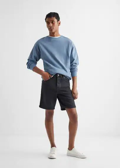 Cotton denim shorts black denim - Teenage boy - L - MANGO TEEN
