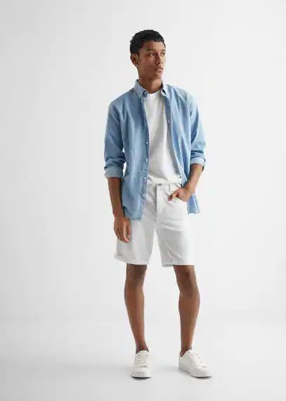 Cotton denim shorts white - Teenage boy - XXS - MANGO TEEN