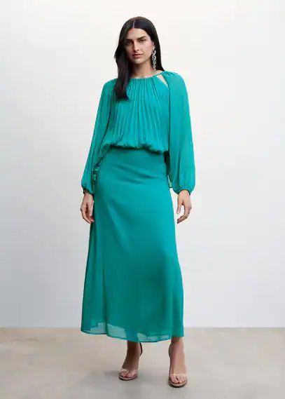 Flowy long skirt turquoise - Woman - XS - MANGO