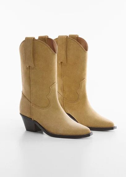 Cowboy style leather ankle boots sand - Woman - 3 - MANGO