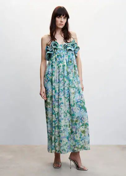 Floral ruffled dress sky blue - Woman - 6 - MANGO