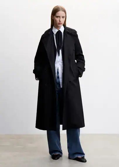 Classic long trench coat black - Woman - XXS - MANGO