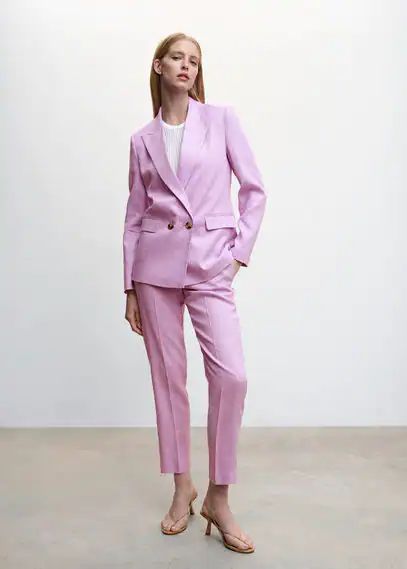 Blazer suit 100% linen lilac - Woman - XXS - MANGO