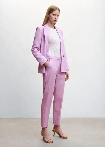 100% linen trousers lilac - Woman - XXS - MANGO
