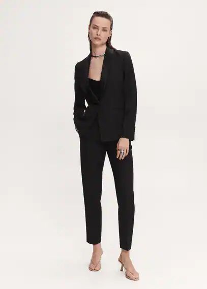 Satin lapels suit blazer black - Woman - XXS - MANGO