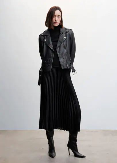 Satin pleated skirt black - Woman - XXS - MANGO