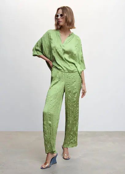 Satin pleated trousers pastel green - Woman - XXS - MANGO
