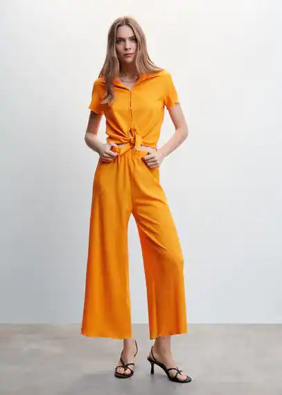 Textured flowy trousers orange - Woman - XS - MANGO