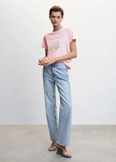Printed cotton-blend T-shirt pink - Woman - XXS - MANGO