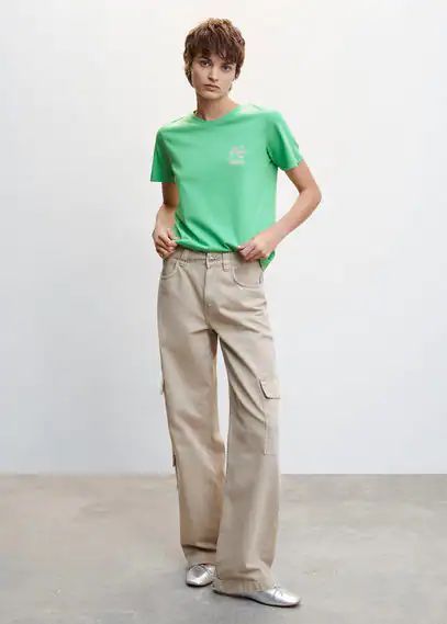 Printed cotton-blend T-shirt green - Woman - XXS - MANGO