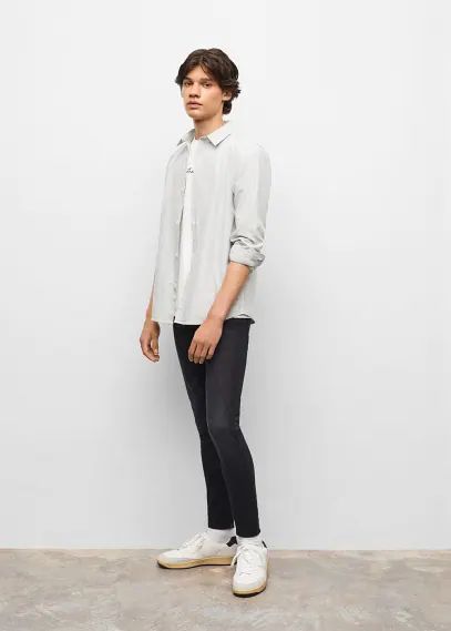 Regular-fit organic cotton shirt light heather grey - Teenage boy - XXS - MANGO TEEN
