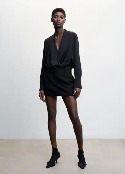 Satin wrap blouse black - Woman - 4 - MANGO
