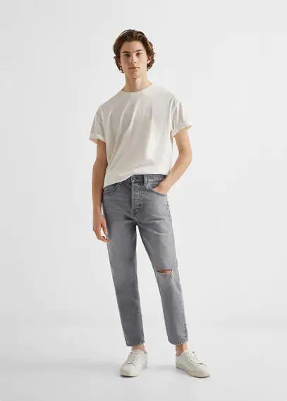 Straight jeans decorative broken denim grey - Teenage boy - S - MANGO TEEN