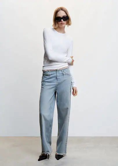 Wideleg mid-rise jeans light vintage blue - Woman - 4 - MANGO