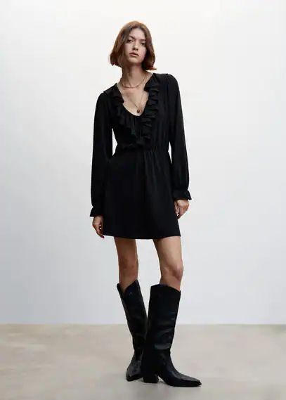 Short ruffled dress black - Woman - 4 - MANGO