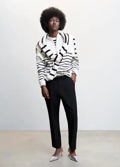 Striped sweater with zip dark navy - Woman - XXS - MANGO