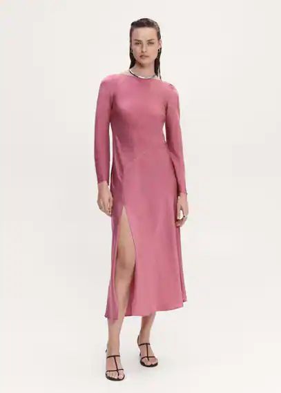 Side-slit satin dress pink - Woman - 6 - MANGO