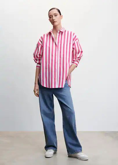 Oversize striped shirt pink - Woman - 8 - MANGO