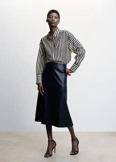 Striped cotton oversized shirt black - Woman - 8 - MANGO