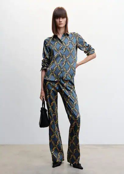Satin printed trousers blue - Woman - S - MANGO