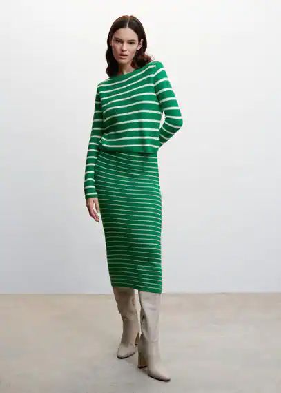 Striped knitted skirt green - Woman - XXS - MANGO